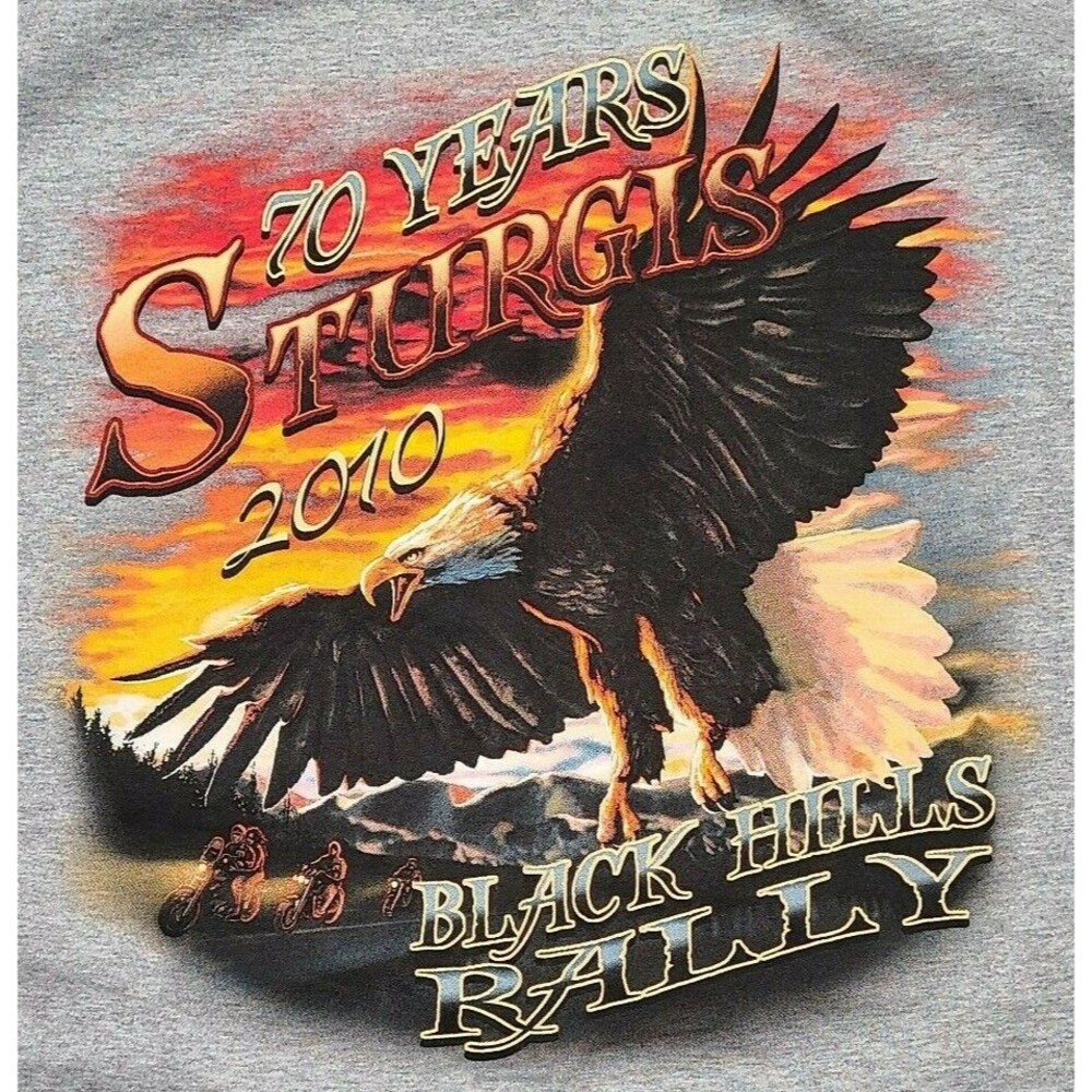 Sturgis 2010 Black Hills Rally 70 Years T-Shirt XL Gray w\ Eagle Motorcycle Bike